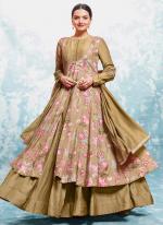 Muslin Khaki Party Wear Printed Readymade Gown